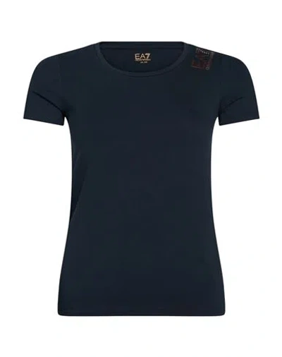 Ea7 Woman T-shirt Blue Size Xxs Cotton, Elastane