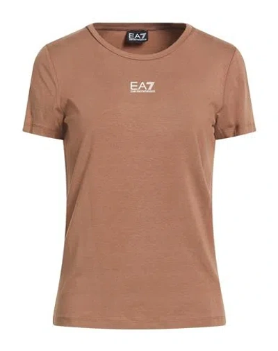 Ea7 Woman T-shirt Brown Size Xl Cotton, Modal, Elastane