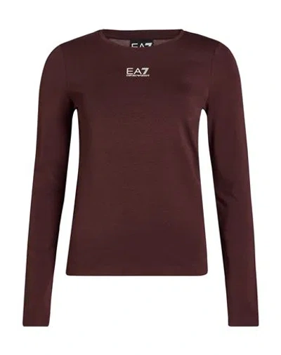 Ea7 Woman T-shirt Chocolate Brown Size Xl Organic Cotton, Modal, Elastane