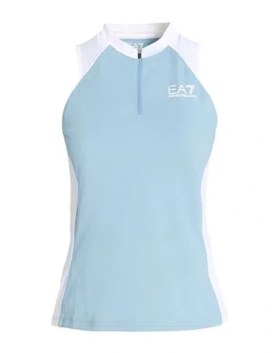 Ea7 Woman T-shirt Light Blue Size Xl Polyester, Elastane