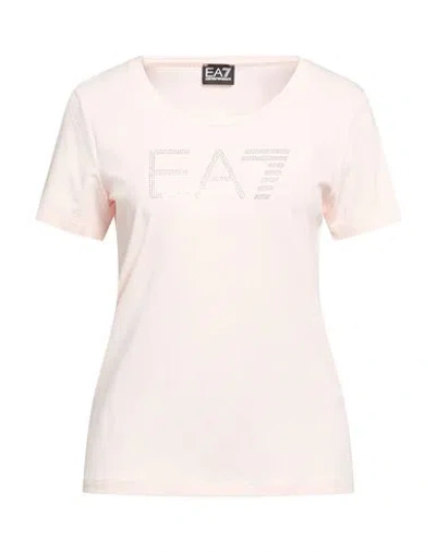 Ea7 Woman T-shirt Light Pink Size M Cotton, Elastane