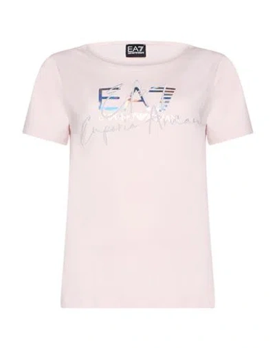 Ea7 Woman T-shirt Light Pink Size Xl Cotton, Elastane