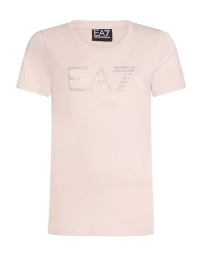Ea7 Woman T-shirt Light Pink Size Xl Cotton, Elastane