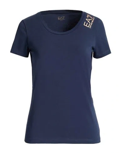 Ea7 Woman T-shirt Midnight Blue Size L Cotton, Elastane