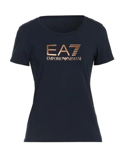 Ea7 Woman T-shirt Midnight Blue Size S Cotton, Elastane In Black