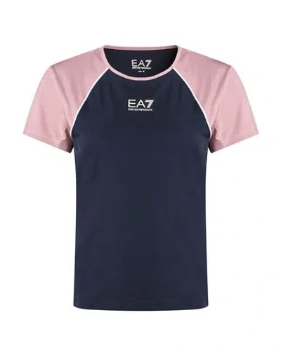 Ea7 Woman T-shirt Midnight Blue Size Xl Polyester, Elastane