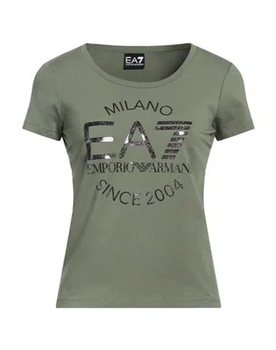 Ea7 Woman T-shirt Military Green Size Xs Cotton, Elastane