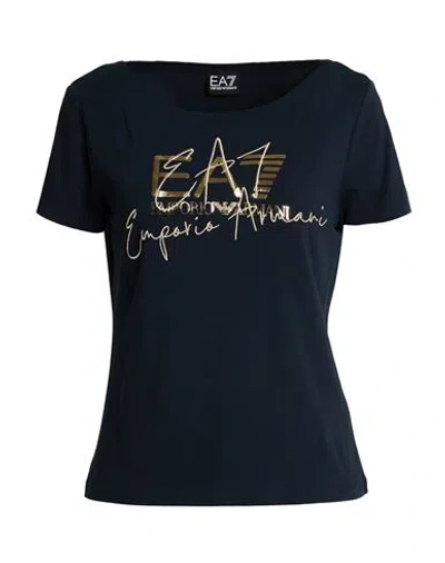 Ea7 Woman T-shirt Navy Size L Cotton, Elastane In Blue