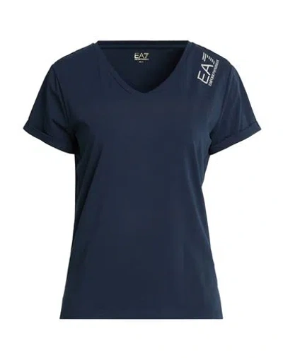 Ea7 Woman T-shirt Navy Size Xl Cotton, Elastane In Blue