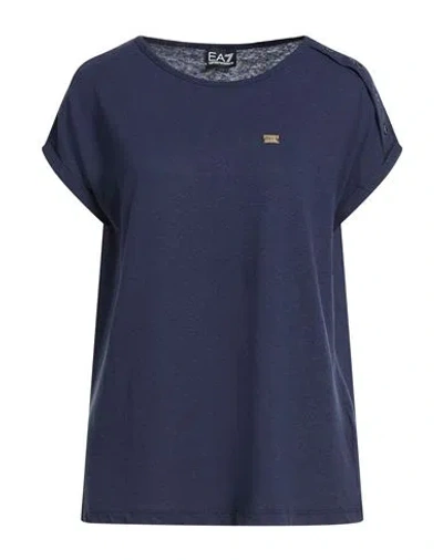 Ea7 Woman T-shirt Navy Size Xl Cotton, Linen In Blue
