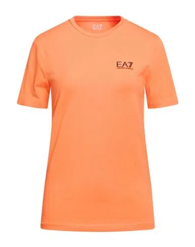 Ea7 Woman T-shirt Orange Size S Cotton, Elastane