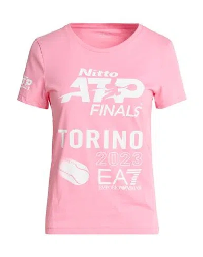 Ea7 Woman T-shirt Pink Size 3xl Cotton In Blue