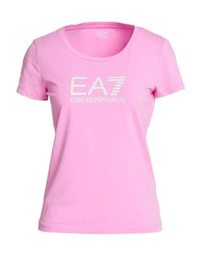 Ea7 Woman T-shirt Pink Size Xl Cotton, Elastane