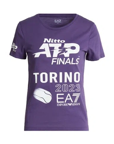 Ea7 Woman T-shirt Purple Size Xxl Cotton In Blue