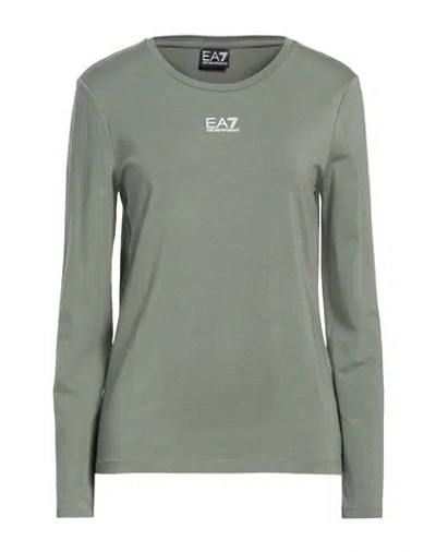 Ea7 Woman T-shirt Sage Green Size Xl Organic Cotton, Modal, Elastane