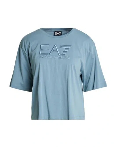Ea7 Woman T-shirt Sky Blue Size Xl Cotton