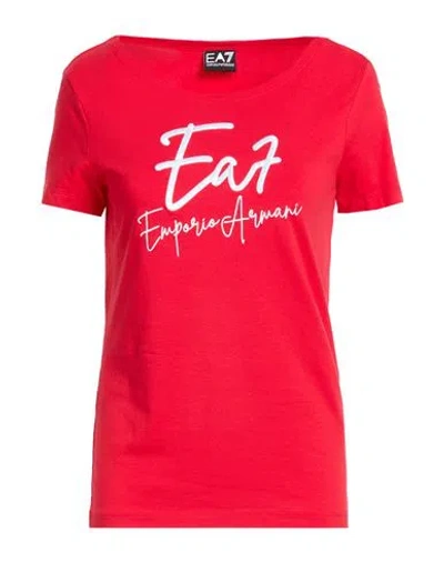 Ea7 Woman T-shirt Tomato Red Size M Cotton, Elastane