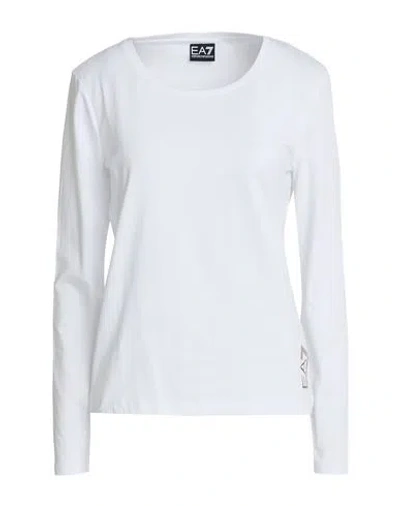 Ea7 Woman T-shirt White Size L Cotton, Elastane In Multi