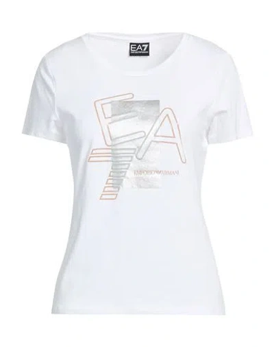 Ea7 Woman T-shirt White Size M Cotton, Elastane