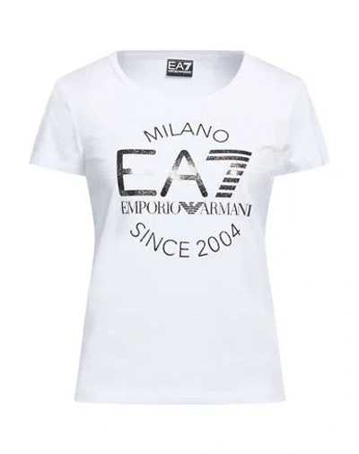 Ea7 Woman T-shirt White Size M Cotton, Elastane