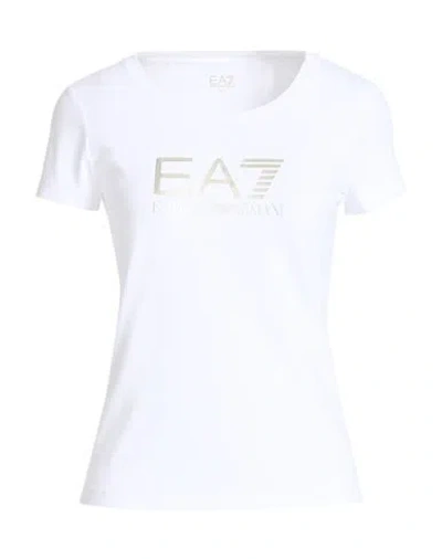 Ea7 Woman T-shirt White Size S Cotton, Elastane