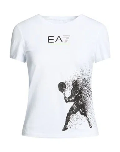 Ea7 Woman T-shirt White Size Xl Cotton, Elastane