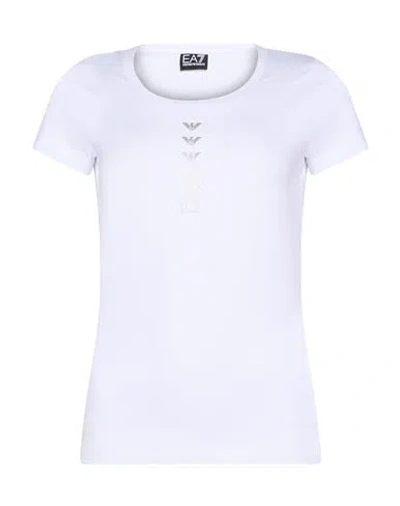 Ea7 Woman T-shirt White Size Xl Cotton, Elastane