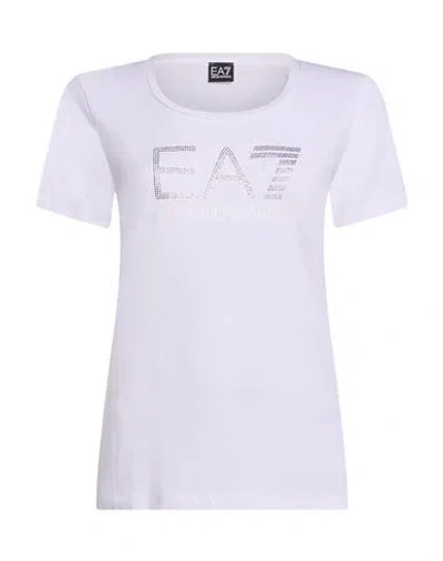 Ea7 Woman T-shirt White Size Xl Cotton, Elastane