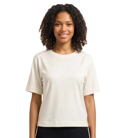 Ea7 White Embellished Crew Neck T-shirt In Neutral