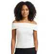 Ea7 White Solid Off Shoulder Top In Neutral
