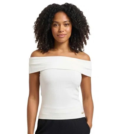 Ea7 White Solid Off Shoulder Top In Neutral
