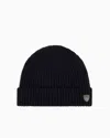 Ea7 Wool And Viscose Blend Beanie In Black