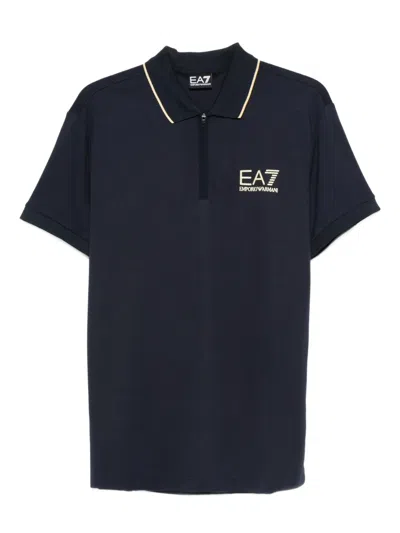 Ea7 Zip Detail Polo Shirt In Black