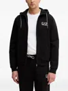 Ea7 Zip Drawstring Hoodie In Black