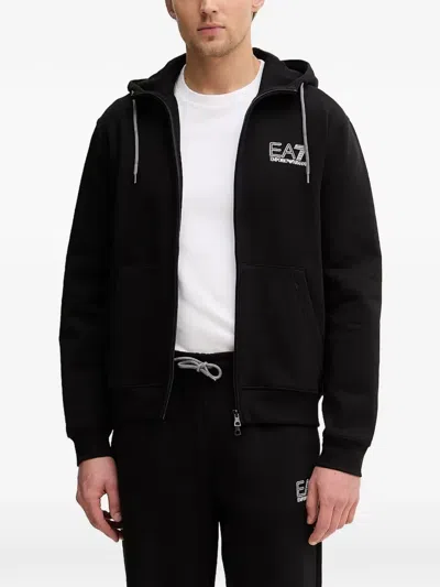 Ea7 Zip Drawstring Hoodie In Black