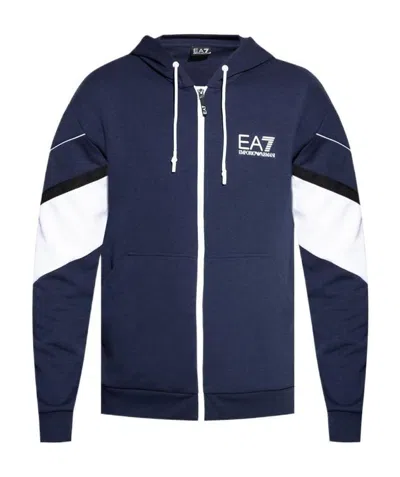 Ea7 Zip-front Logo-print Hoodie In Blue