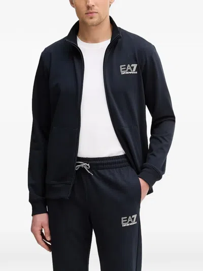 Ea7 Zip Logo Knitwear In Blue