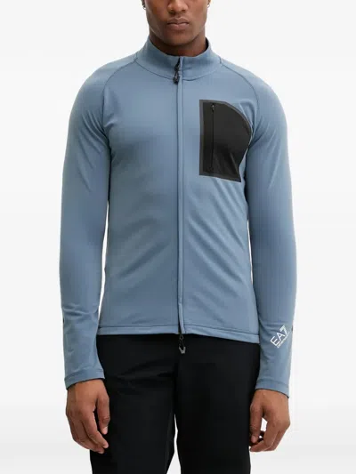 Ea7 Zip-up Chest-pocket Sweatshirt In Blue