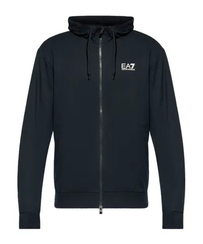 Ea7 Zip-up Cotton Hoodie In Black