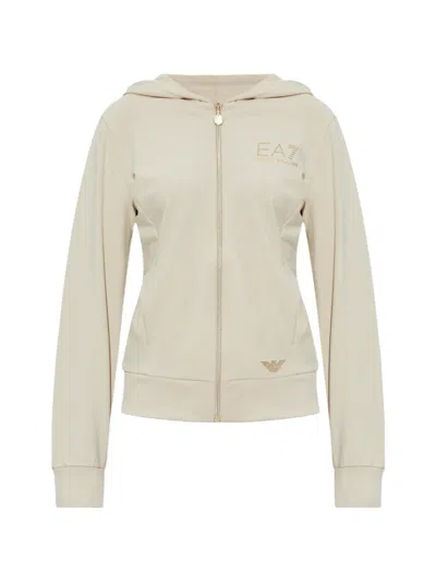 Ea7 Zip-up Logo-detail Hoodie In Neutral