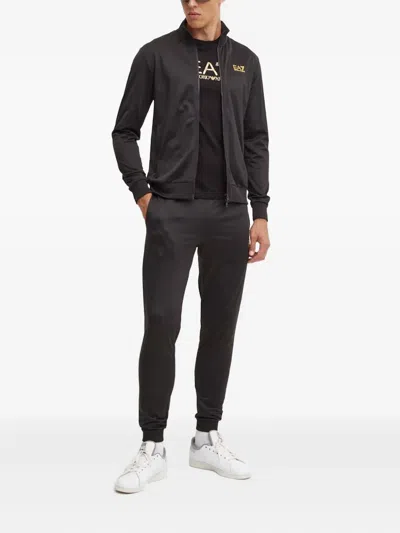 Ea7 Zip-up Logo Jumpsuit In Black