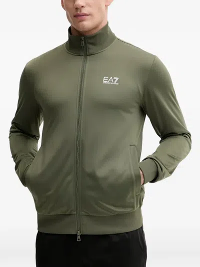 Ea7 Zip-up Long-sleeve Sweatshirt In Green