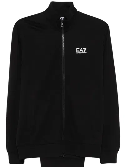 Ea7 Zip-up Tracksuit Set In Black