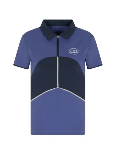 Ea7 Zip-fastening Logo-print Polo Top In Blue