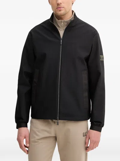 Ea7 Zipped Geometric Jacket In Brown