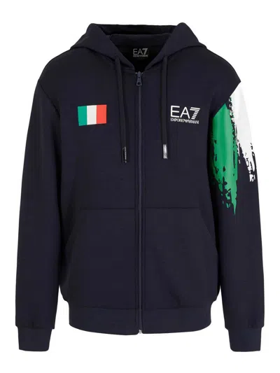 Ea7 Logo-print Hoodie In Blue