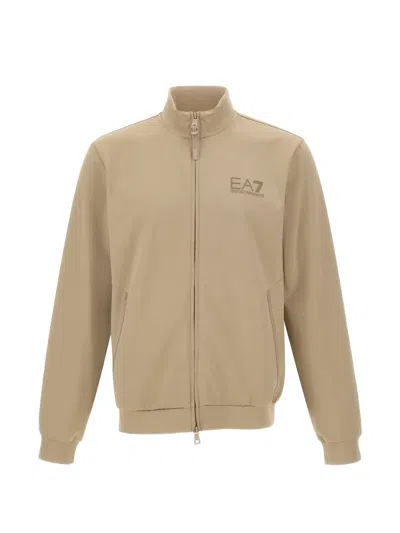 Ea7 Zipped Logo-detail Sweatshirt In Brown