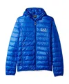 Ea7 Zipper Hooded Short Style Down Jacket In Blue