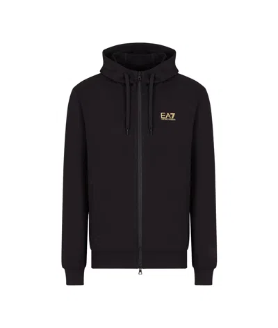 Ea7 Zippered Hooded Sweatshirt In Black