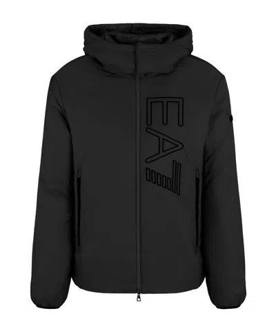 Ea7 Zippered Logo Casual Jacket In Black